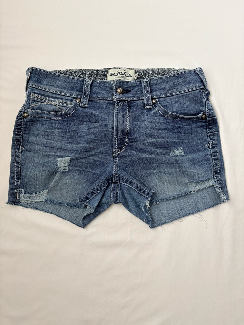 Ariat REAL Denim Shorts Size 31 Light Wash Cut Offs
